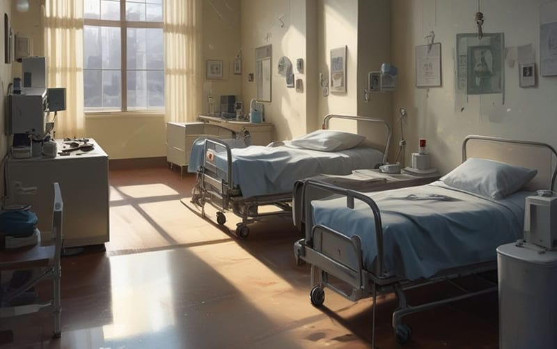 hospital beds in hospital room
